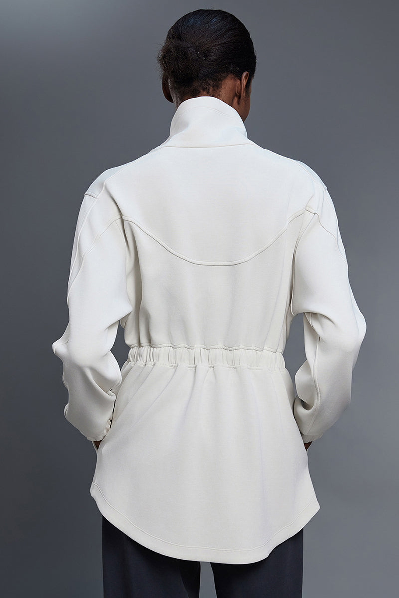 Women Stand-Collar Mid-Length Drawstring Waist Casual Commuting Jacket