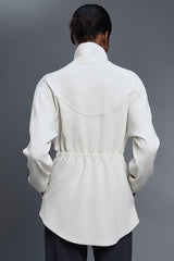 Women Stand-Collar Mid-Length Drawstring Waist Casual Commuting Jacket