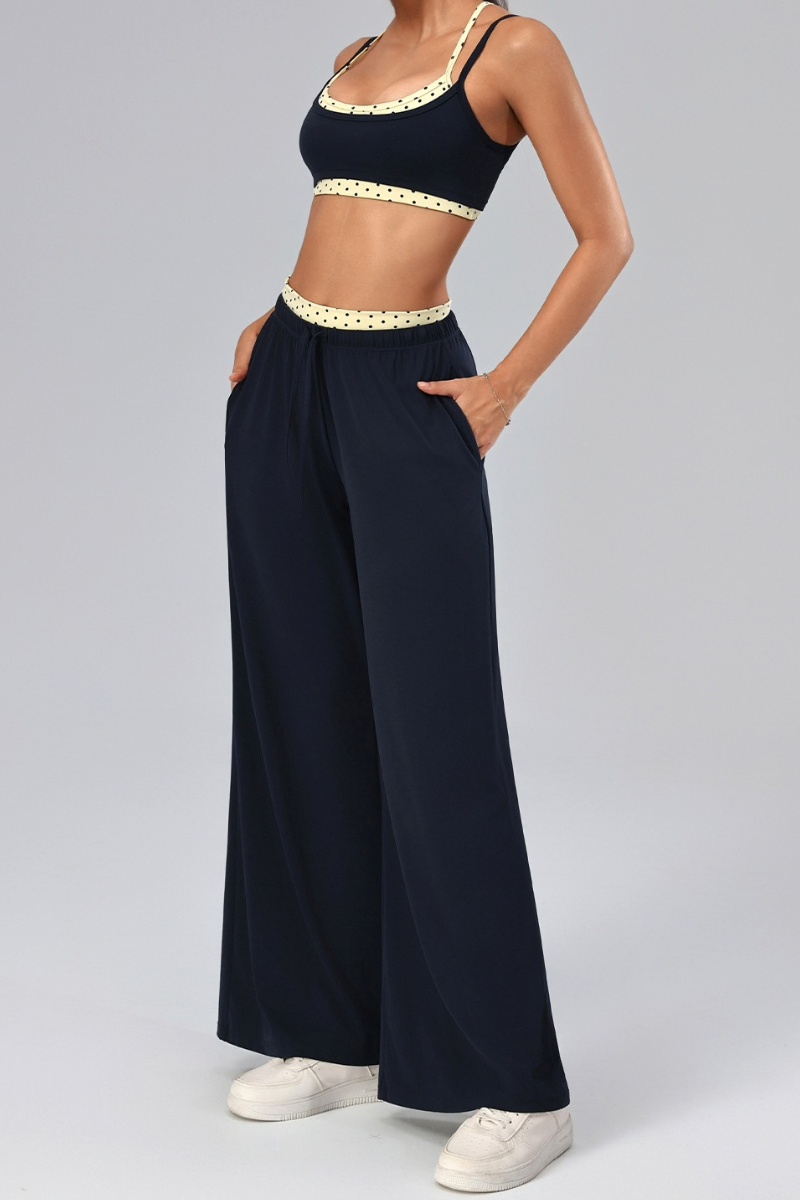 Women's Polka Dot Contrast Bra and Wide Leg Pants Yoga Set
