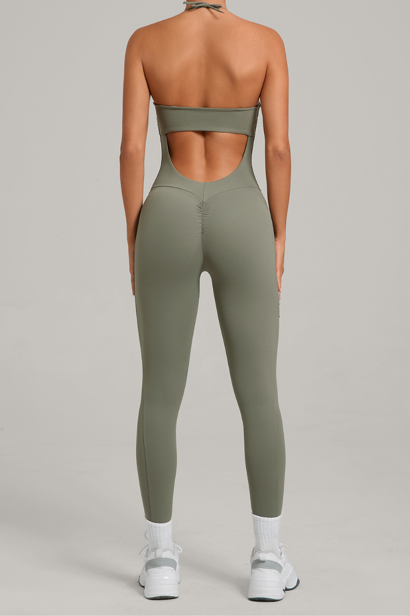 Women's Pleated Buttocks Lift Side Pocket Jumpsuits