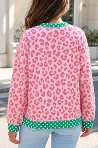 Women's Fall Leopard Polka Dot Contrast Splicing Pullover