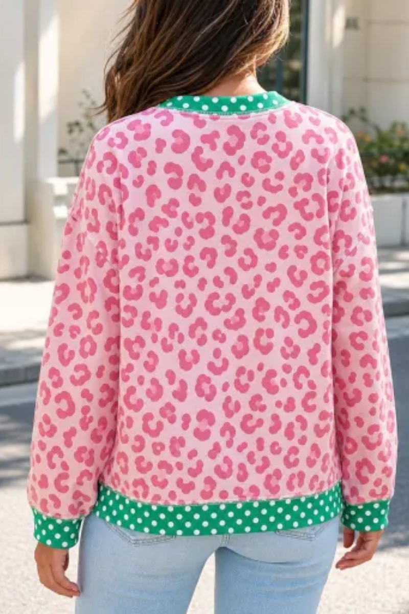 Women's Fall Leopard Polka Dot Contrast Splicing Pullover