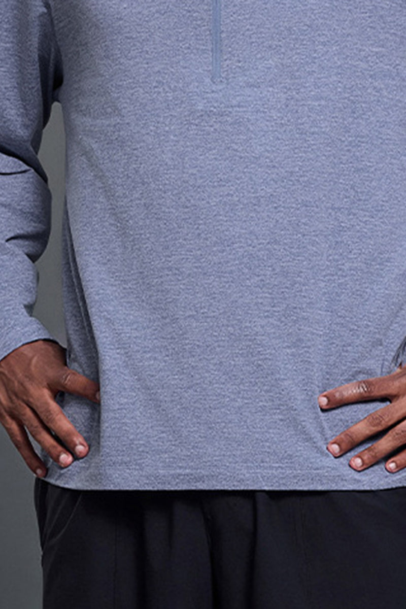 Men Half-Zip Stand Collar Breathable Loose Long Sleeve T-Shirt