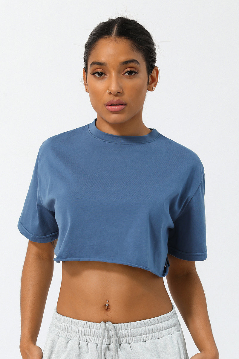 Women Loose Sport Crop Top T-Shirt