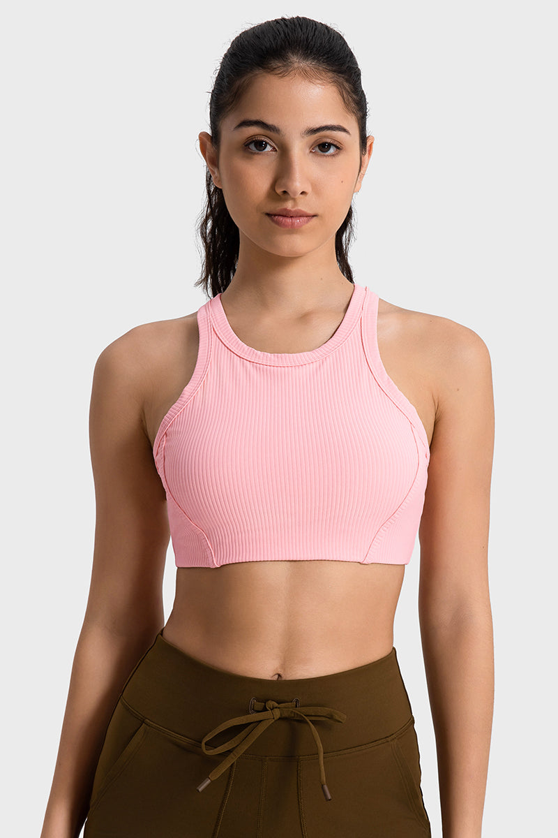 Women's Ribbed Padded Stretch Sports Bra