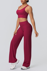 Women's Set:U-neck Sexy Crisscrossed  Bra And Wide Leg Pants