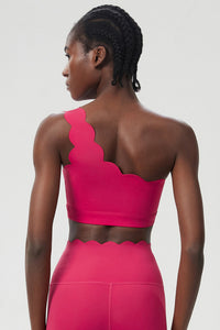 Women Scalloped Single Strap Seamless Plus Size Sports Bra - Removable Padding & Wire-Free