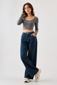 Women's High Waist Relaxed Straight Wide Leg Jeans