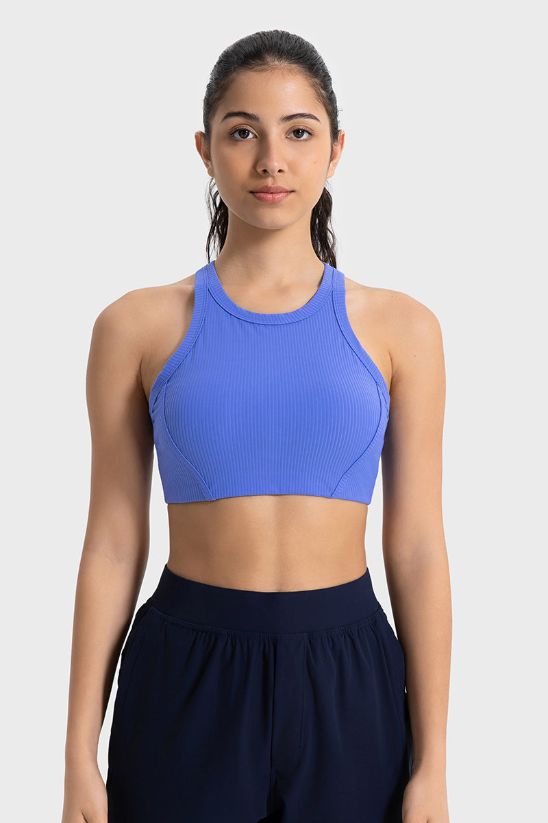 Women's Ribbed Padded Stretch Sports Bra