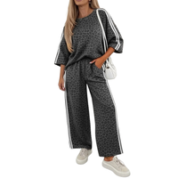 Women's Fall Set:Leopard Print Pullover And Wide Leg Pants