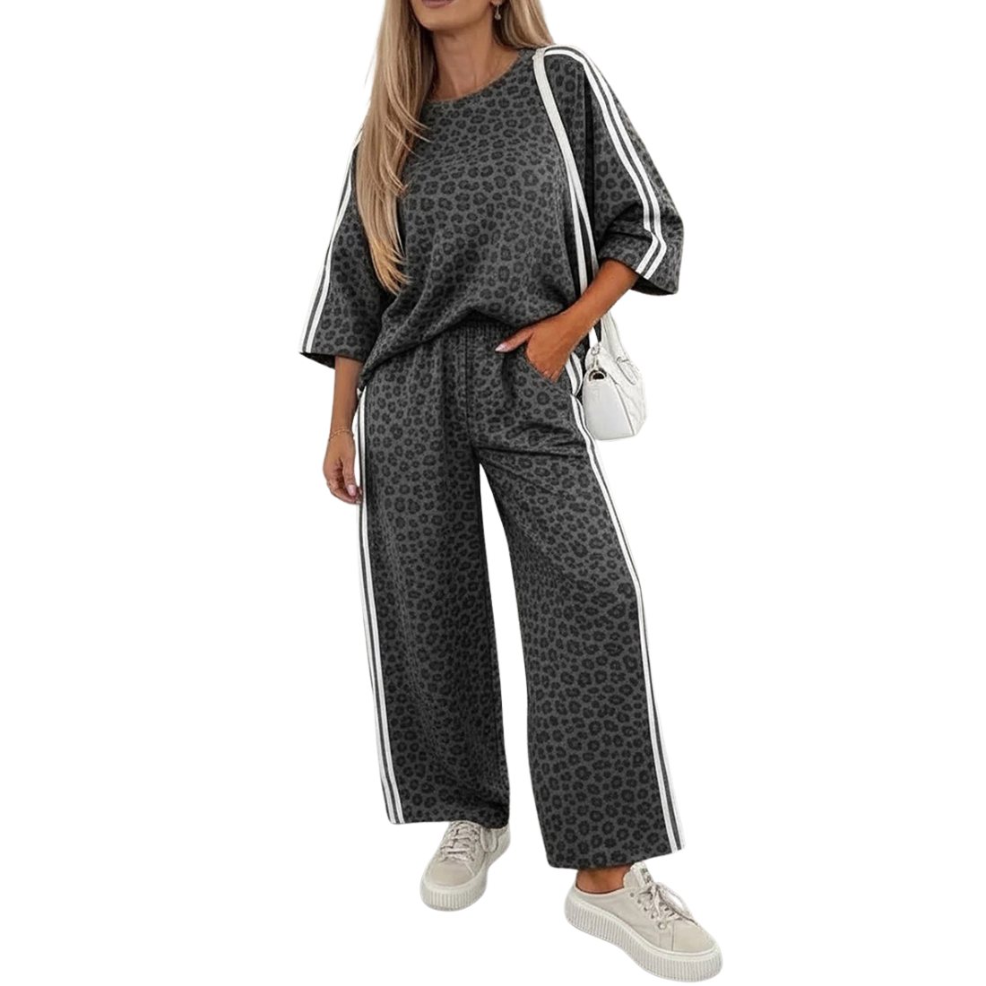 Women's Fall Set:Leopard Print Pullover And Wide Leg Pants