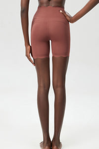 Women Wave-Edged High-Waist Quick-Dry Tight-Fit Yoga Cycling Mid-Length Sports Shorts