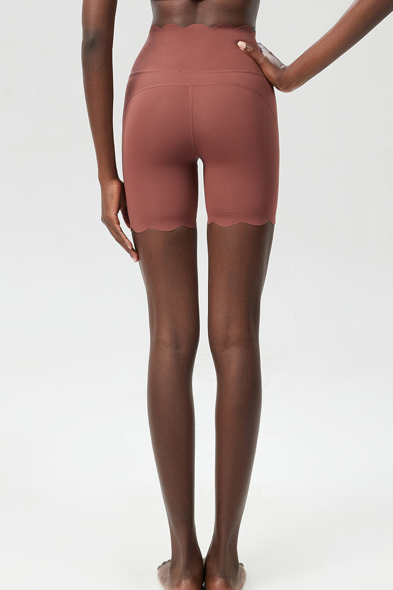 Women Wave-Edged High-Waist Quick-Dry Tight-Fit Yoga Cycling Mid-Length Sports Shorts
