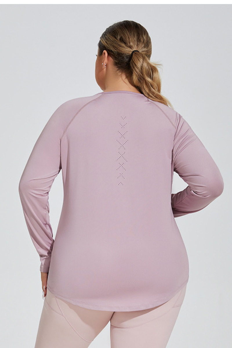 Women's Plus Size Loose Mesh Long Sleeve Top.
