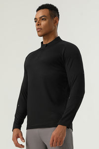 Men's Half Zip Stand Neck Thumb Band Fitness Training Long Sleeve T-Shirt