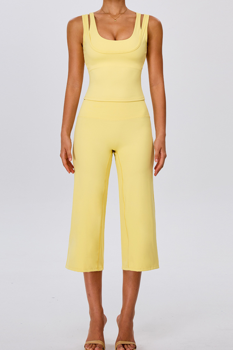 Women's Yoga Sets:Fake Two-Piece Tank Top & Wide Leg Capri Pants