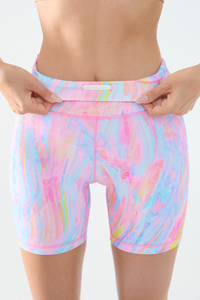 Women's Athletic Colorful Print High-Waist Biker Shorts