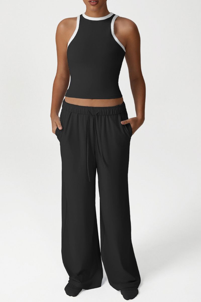 Sleeveless Trim Transport Top + Drawstring Sweatpants 2-Piece Set