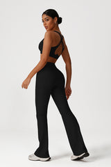 Women Fitness Yoga Set: Cross Back Sports Bra + Flared Leggings