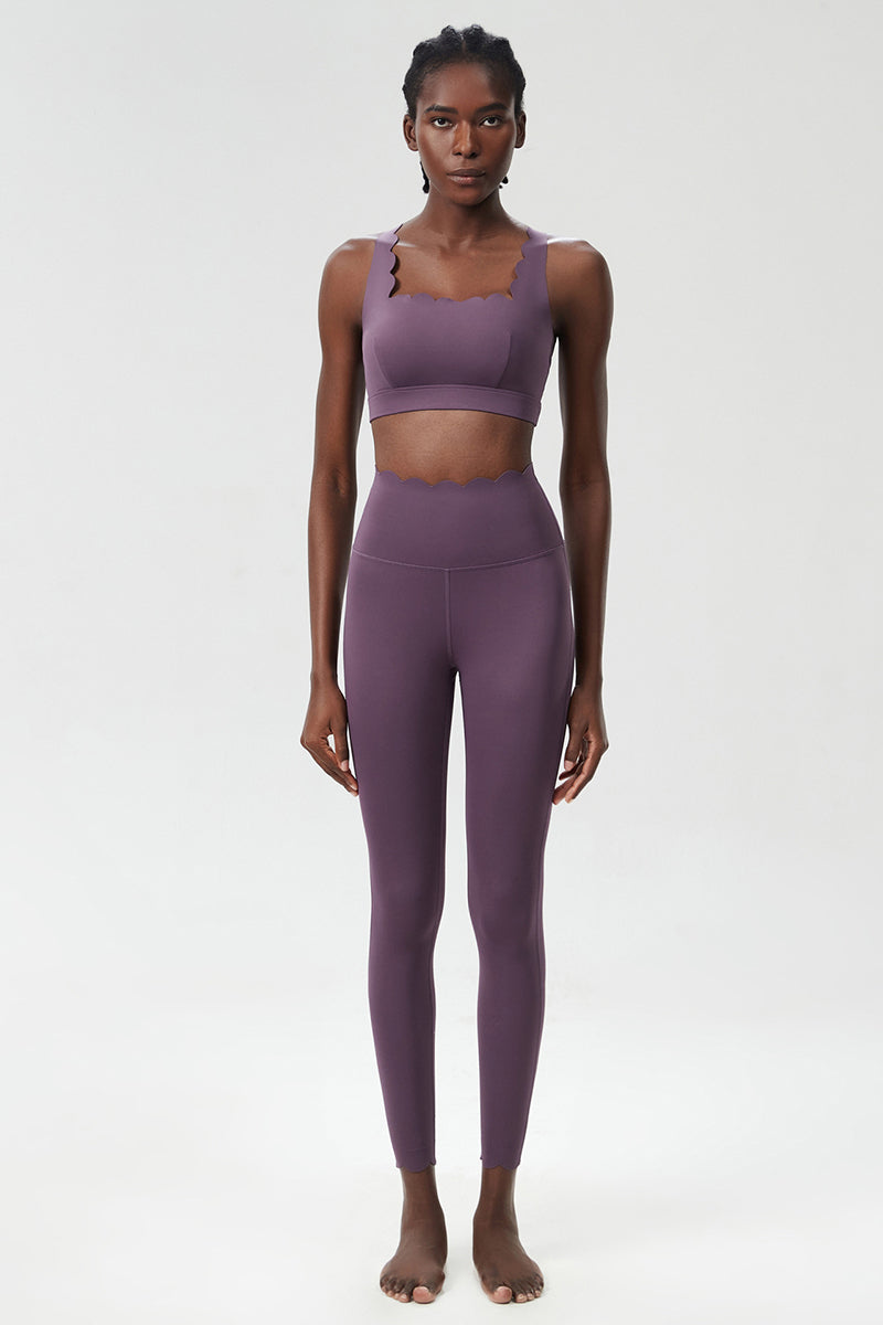 Women Wave Liquid Seamless High Stretch Midweight Yoga Set - Removable Cup Bra & Contoured Tights