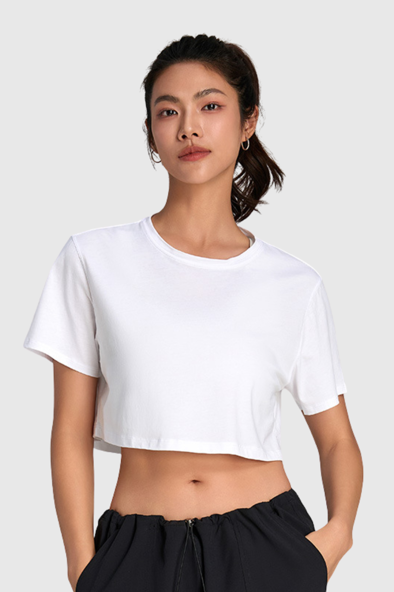 Women's Summer 100% Cotton Cooling Cropped Casual T-shirt