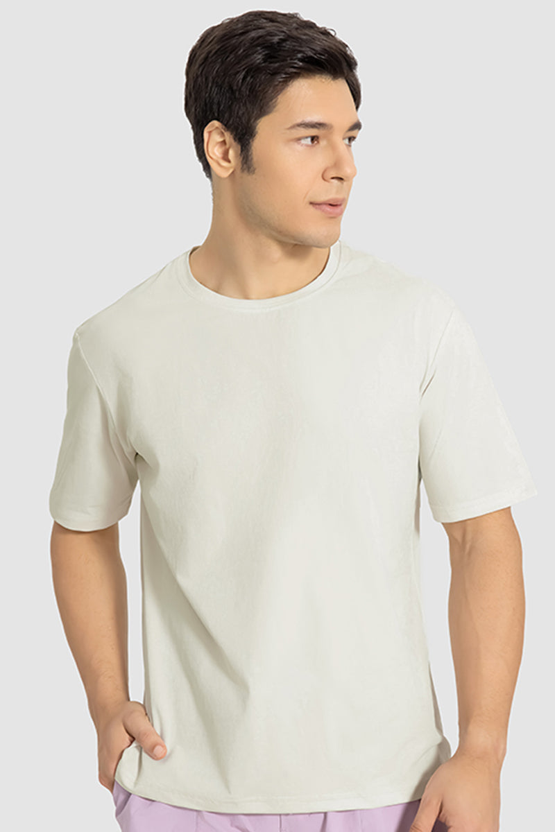 Men Casual Short Sleeve Quick-Dry Breathable Elastic Fitness Running Round-Neck Solid Color T-Shirt