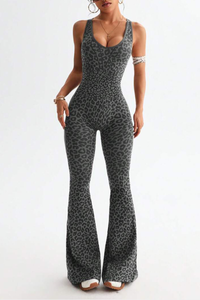 Women's Seamless Leopard Print Crisscross Back Jumpsuit