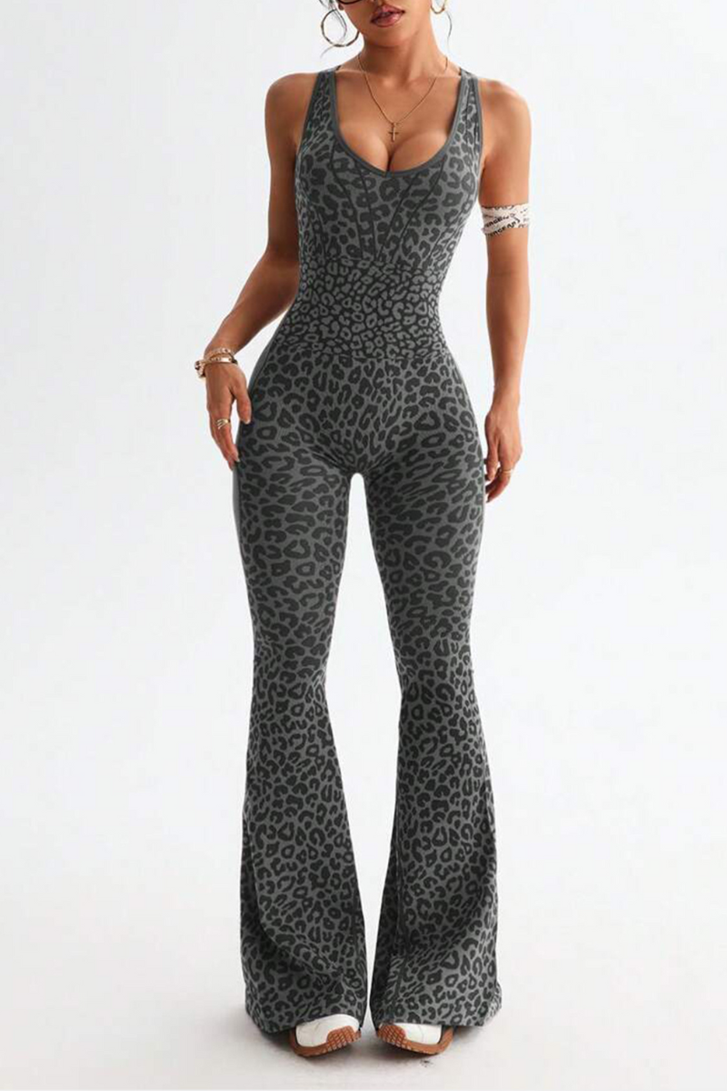 Women's Seamless Leopard Print Crisscross Back Jumpsuit