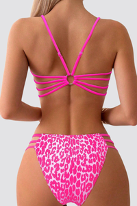 Women's Leopard Y-Back Metal Ring Bikini Set - 2pcs