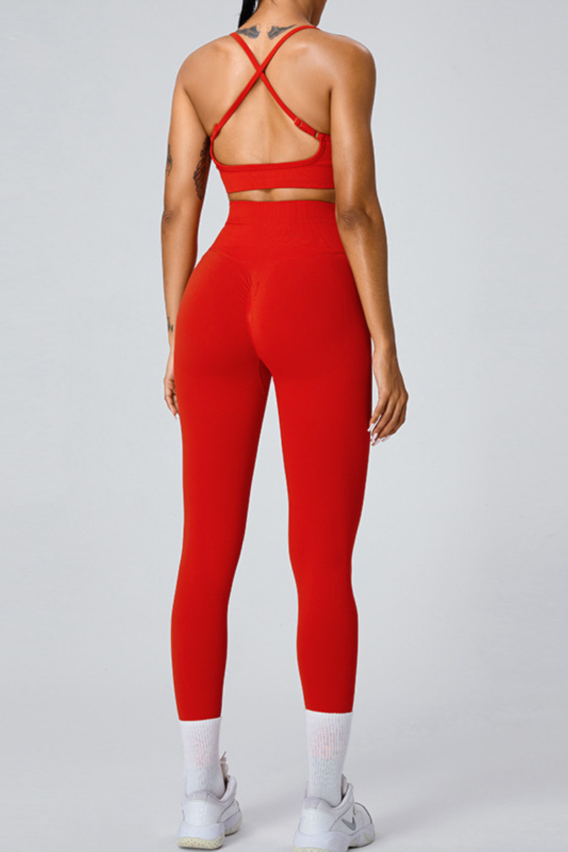 Women's Set:U-neck Cross Back Bra & High Waist Leggings