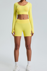 Women's Set:Cropped Long Sleeves T-Shirt & High-Waist Short