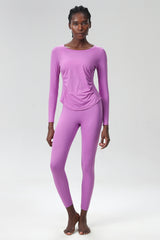 Women Plus-Size Lycra Naked-Feel High-Waisted Seamless Yoga Training Set: Side-Slit Top + Sculpting Leggings