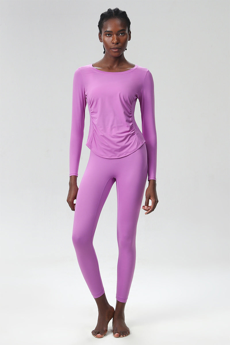Women Plus-Size Lycra Naked-Feel High-Waisted Seamless Yoga Training Set: Side-Slit Top + Sculpting Leggings