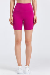 Solid High-Waisted Stretch Sports Shorts