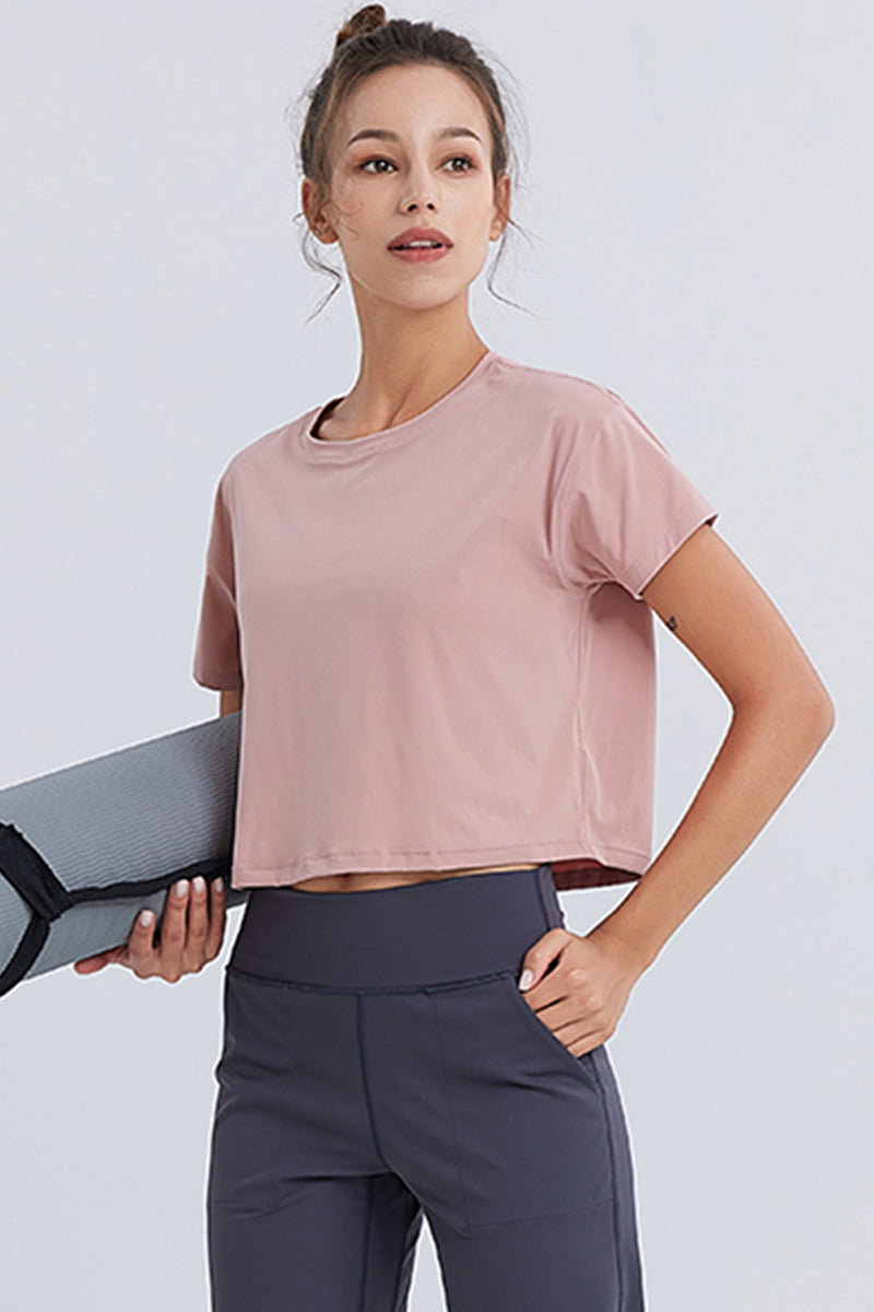 Solid Color Cropped Cropped Crop Top Sports T-Shirt