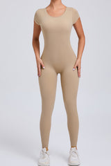 Women Short Sleeve Backless Tight One-Piece Quick Dry Hip Lifting Sports Fitness Yoga Bodysuit