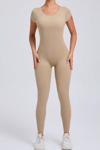 Women Short Sleeve Backless Tight One-Piece Quick Dry Hip Lifting Sports Fitness Yoga Bodysuit
