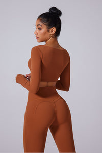 Women'S Ruched Square Neck Waistless Athletic Long Sleeve