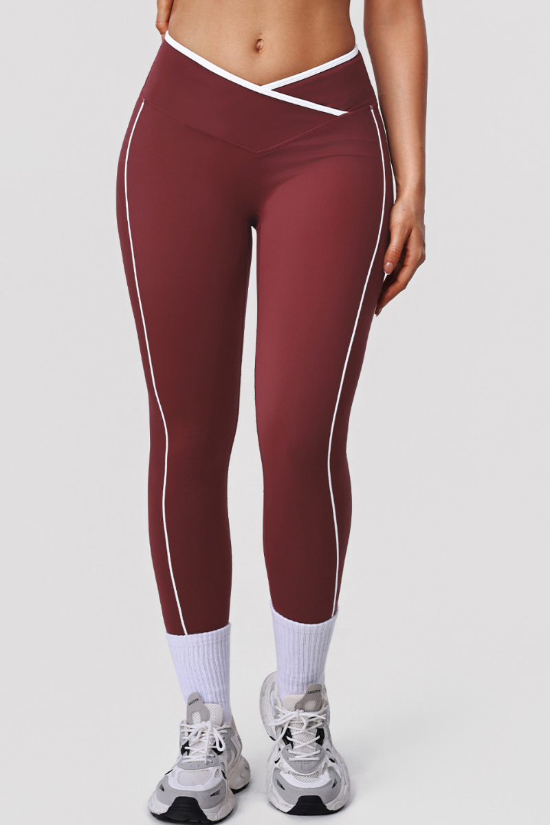 Women's Criss-Cross Waist Color-Blocked High-Waist Leggings
