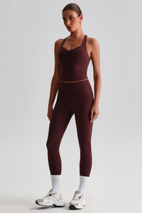 Women Brushed High Waisted Yoga Set: Tummy Control Tights + Halter Neck Support Bra