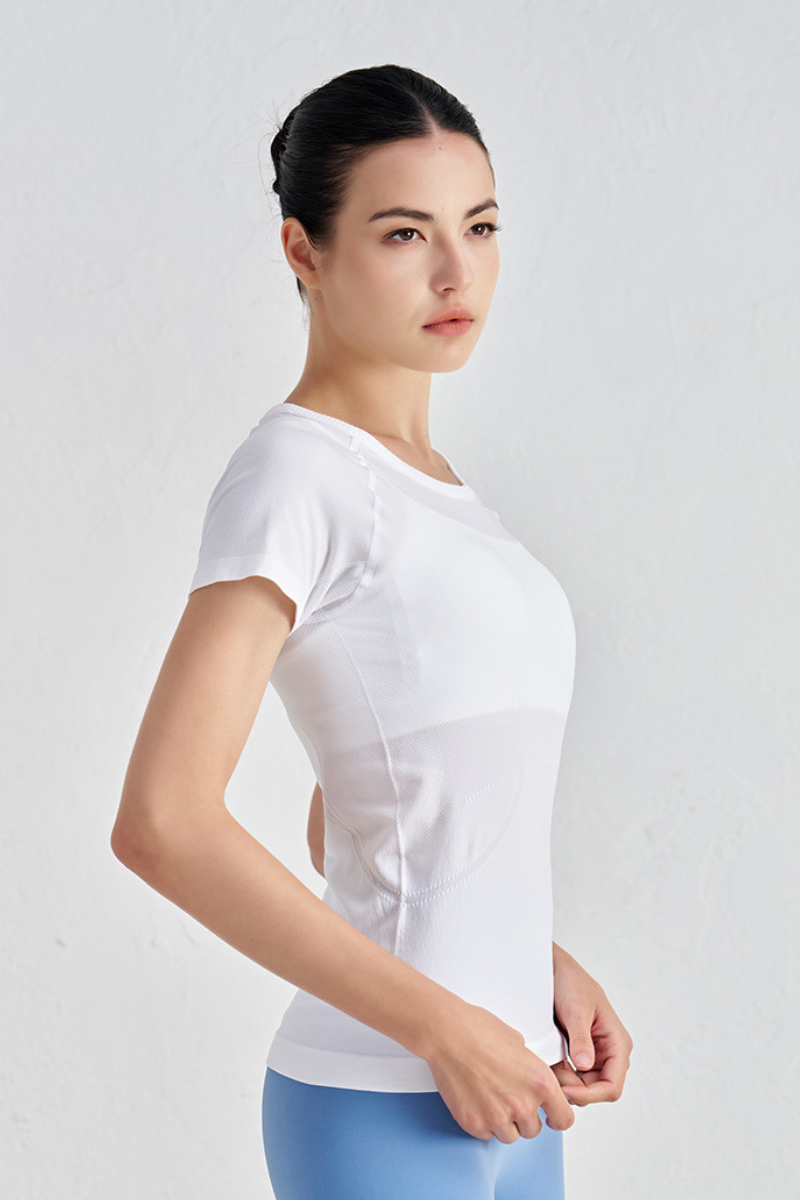 Women's Slim-Fit Breathable Waist-Cinching Crew Neck T-shirt