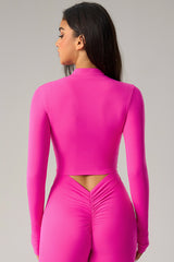 Women Tight-Fit Cropped Zip-Up Sculpting Running Yoga Long-Sleeve Jacket