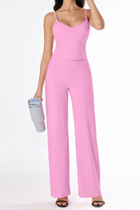 Women's Brushed Yoga Set:V-Neck Tank Top & Wide-Leg Pants