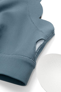 Women's  Solid Scalloped Edge V-Neck Sports Bra