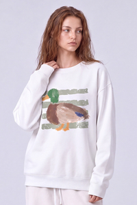 Women's Fall Cute Mallard Duck Graphic Crewneck Sweatshirt