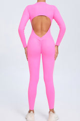 Women Zipper Long Sleeve Long Pants Nude Outfit Fitness Sports Tight Yoga Jumpsuit