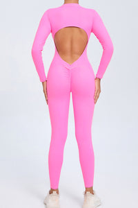 Women Zipper Long Sleeve Long Pants Nude Outfit Fitness Sports Tight Yoga Jumpsuit