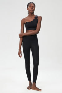 Women Wave Hem Liquid Yoga Set - One-Shoulder Bra & Sculpting Leggings