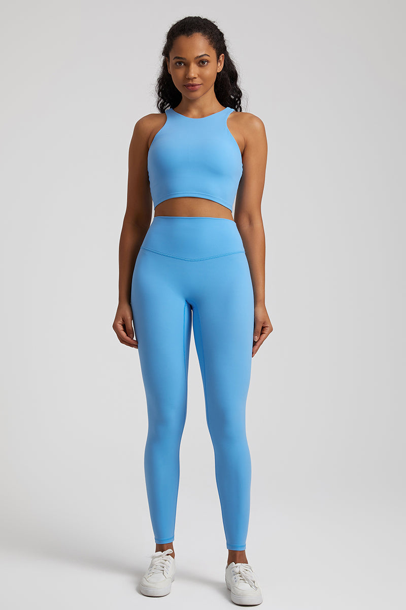 Bare Shoulder Blade Bra + Sports Leggings 2-Piece Set