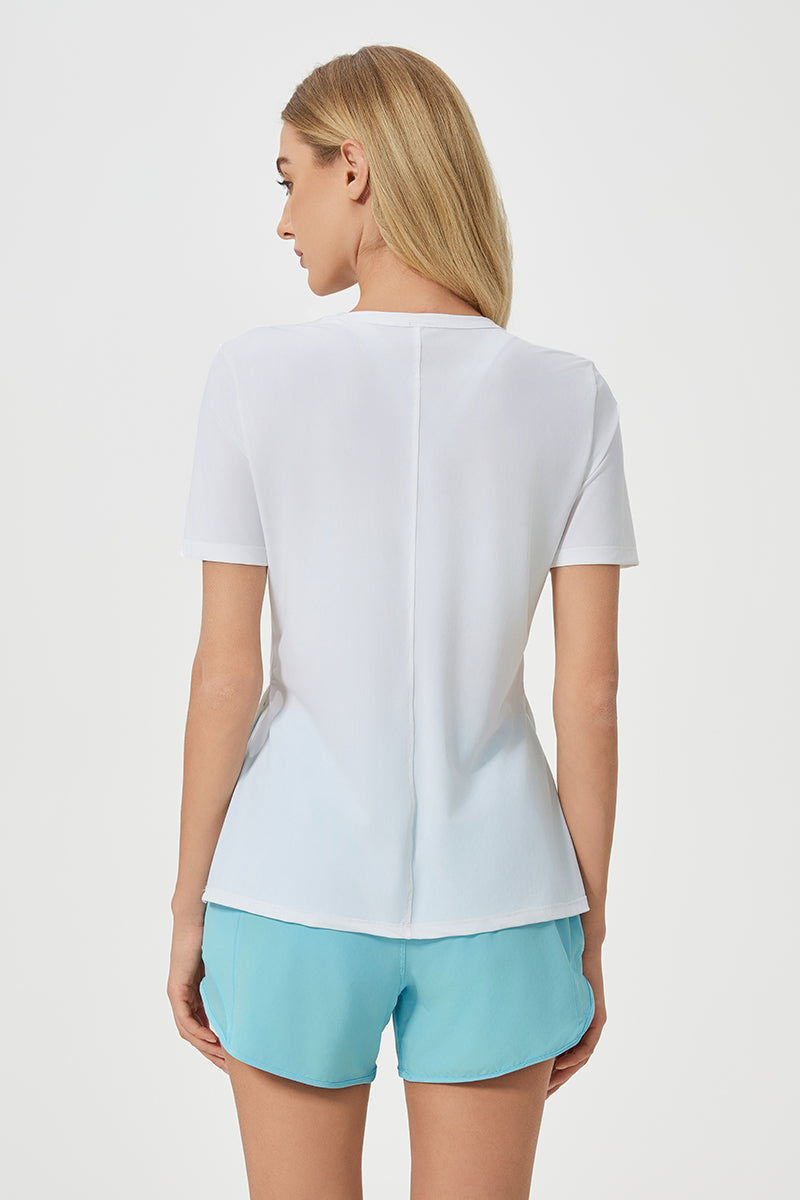 Women Short Sleeve Side Split Quick Dry Loose Breathable Running Fitness Sports Yoga Top